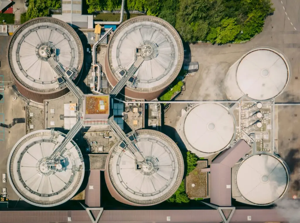 Top view of effluent treatment facility utilizing enzymes for wastewater treatment, biodegradation, and environmental protection – Catalex Bio
