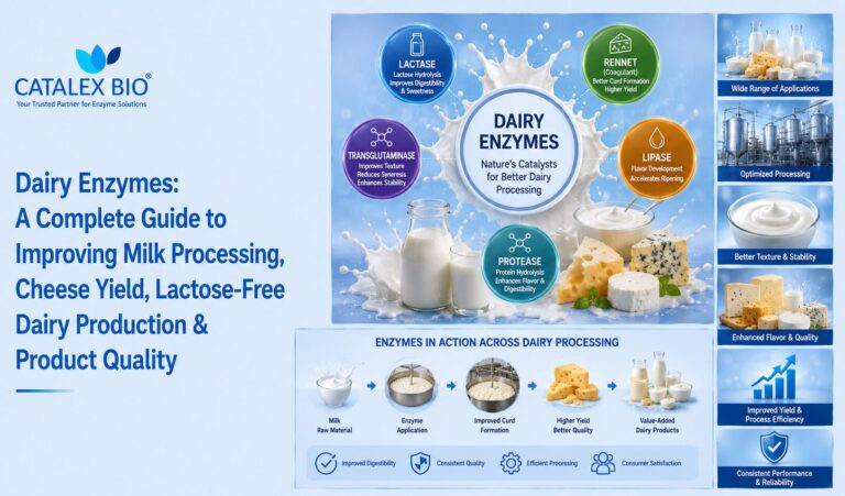 Overview of major dairy enzymes including lactase, rennet, transglutaminase, lipase and protease and their applications in modern dairy processing.