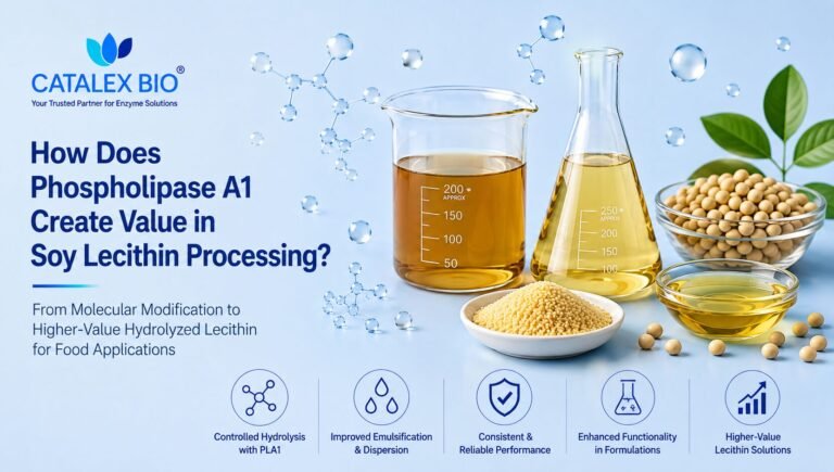 Phospholipase A1 enzyme from Catalex Bio for controlled soy lecithin hydrolysis and hydrolyzed lecithin production